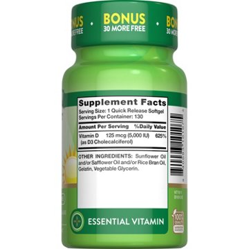 Nature's Truth High Potency Vitamin D3 Softgels - 5000 IU, 130 ct