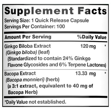 Nature's Truth Standardized Ginkgo Biloba 120 mg Capsules, 100ct