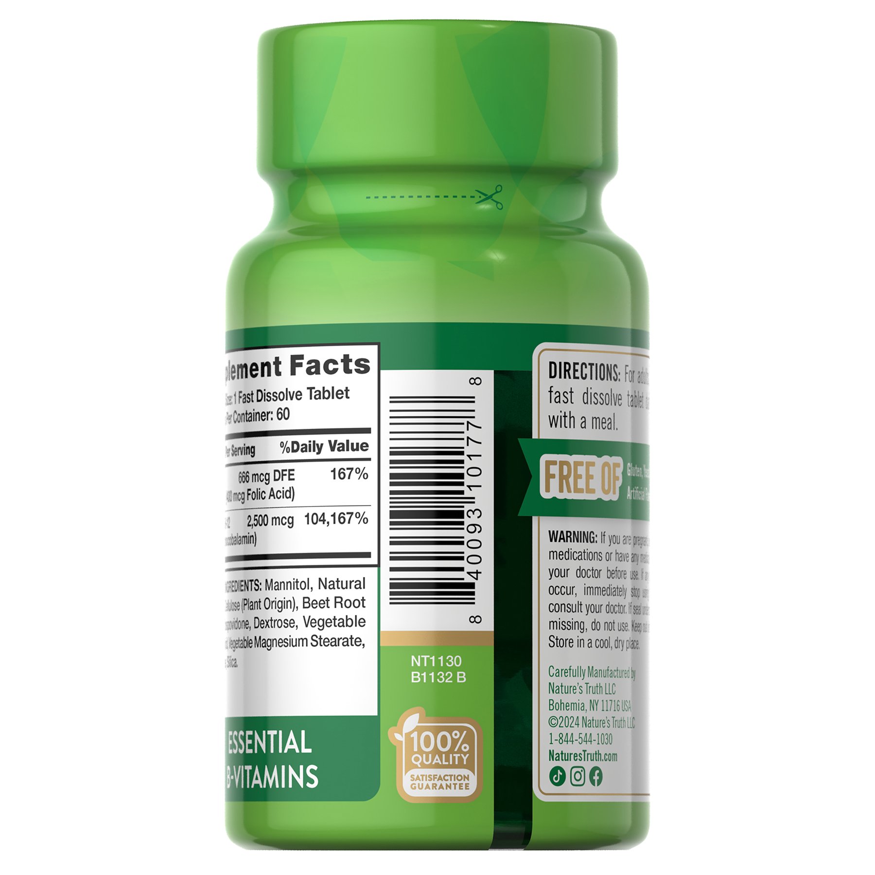 Nature's Truth Vitamin B-12 2,500 Mcg Plus Folic Acid - Shop Vitamins A ...