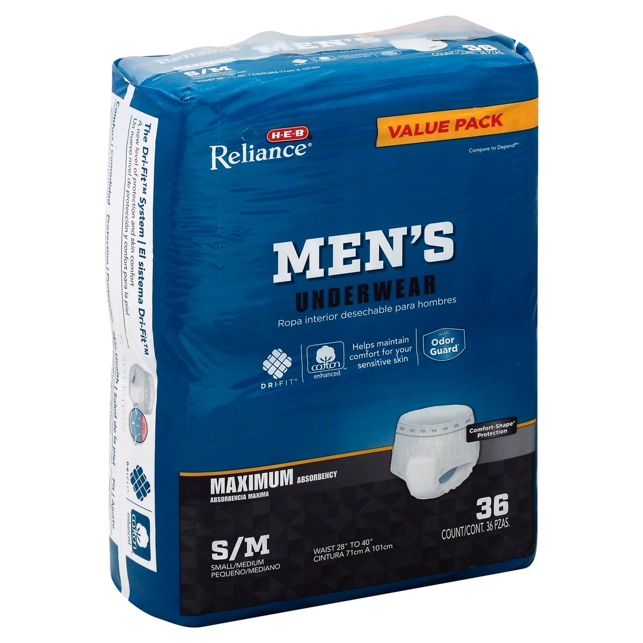 H-E-B Reliance Underwear for Men, Maximum Absorbency, 36 Count - Shop ...