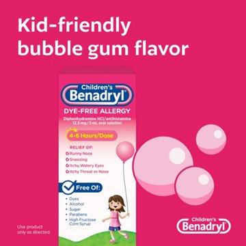 Benadryl Children's Dye-Free Allergy Liquid - Bubble Gum, 4 oz