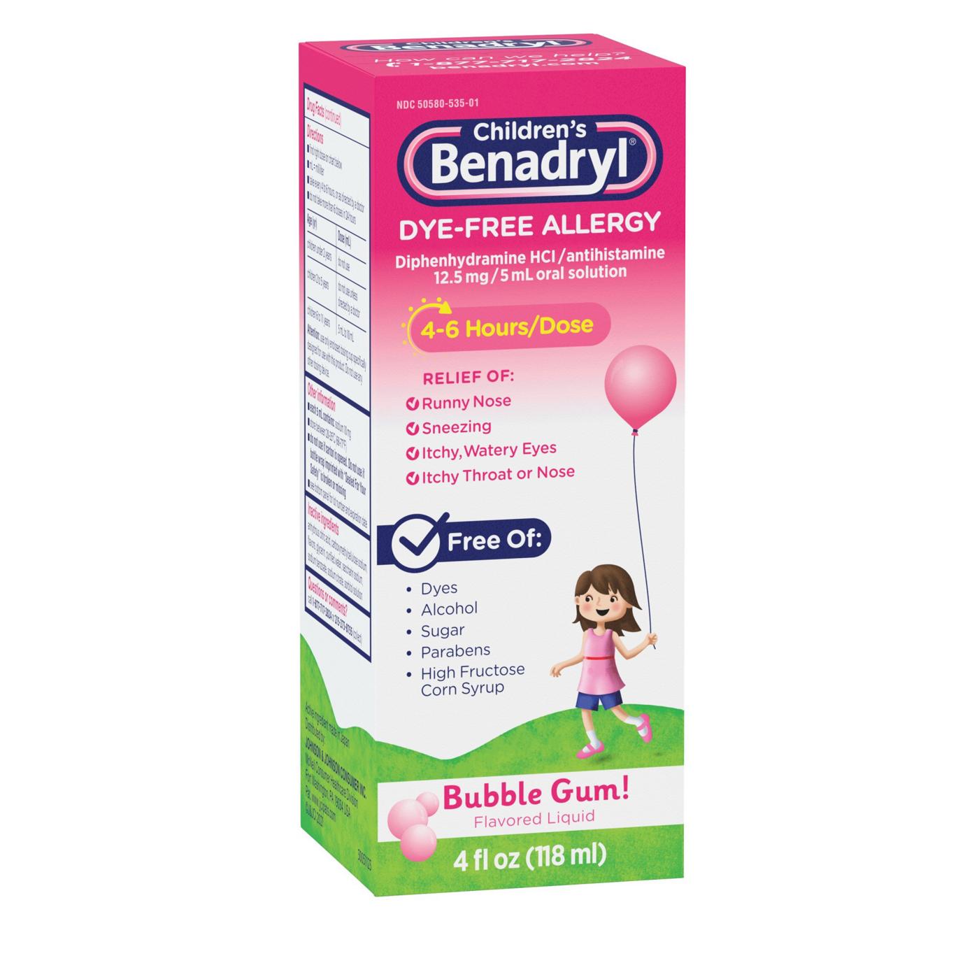 Benadryl Children's Dye-Free Allergy Liquid - Bubble Gum; image 6 of 8