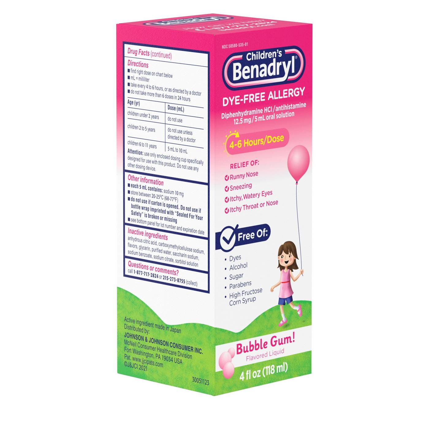 Benadryl Children's Dye-Free Allergy Liquid - Bubble Gum; image 7 of 8
