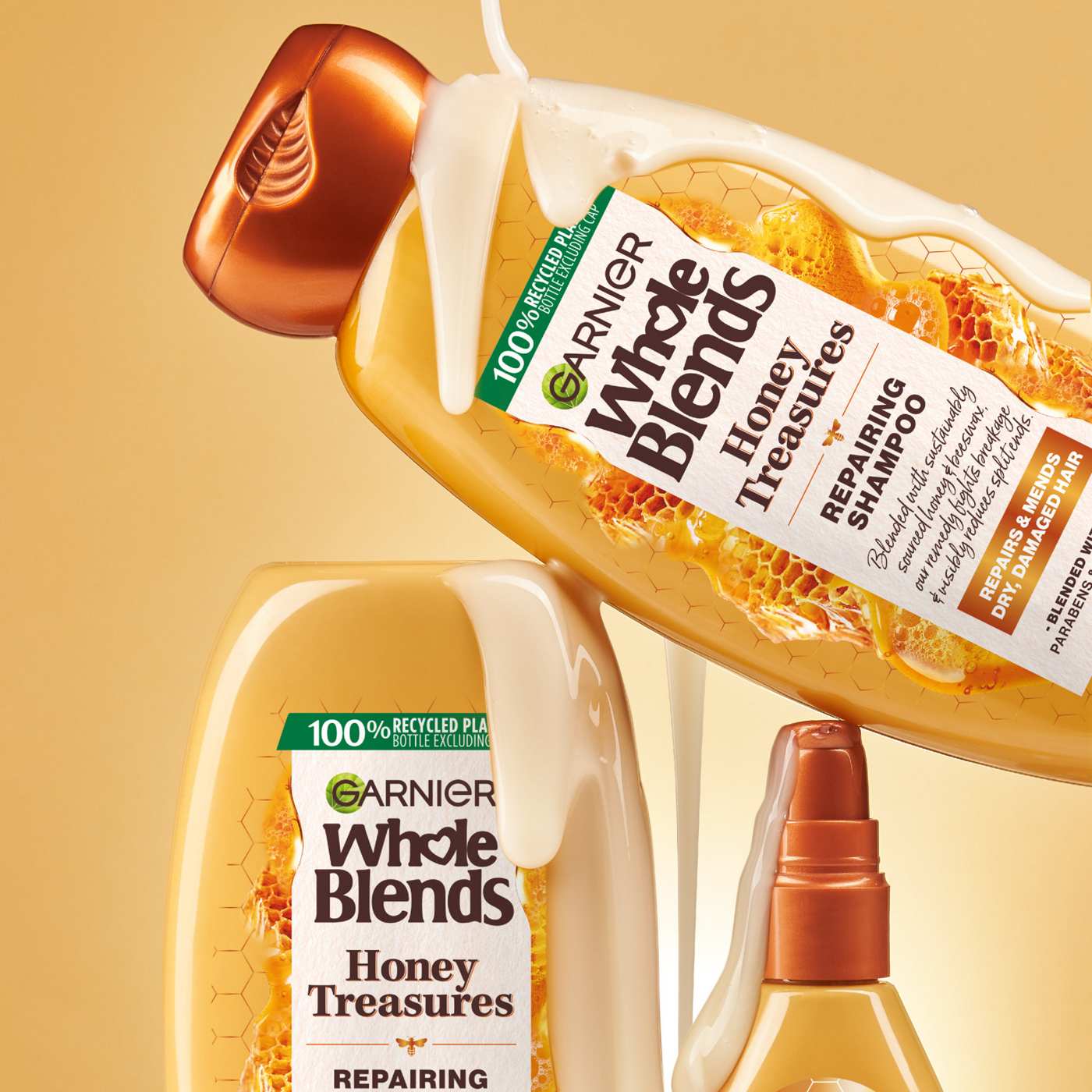 Garnier Whole Blends Honey Treasures Repairing Shampoo, For Damaged Hair; image 3 of 11