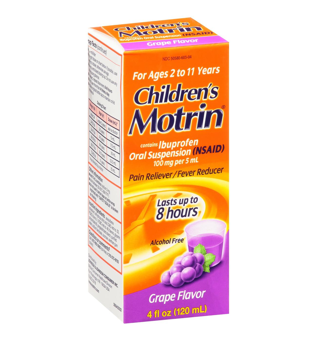 Children's Motrin Oral Suspension Pain Reliever Grape - 100 mg; image 1 of 7