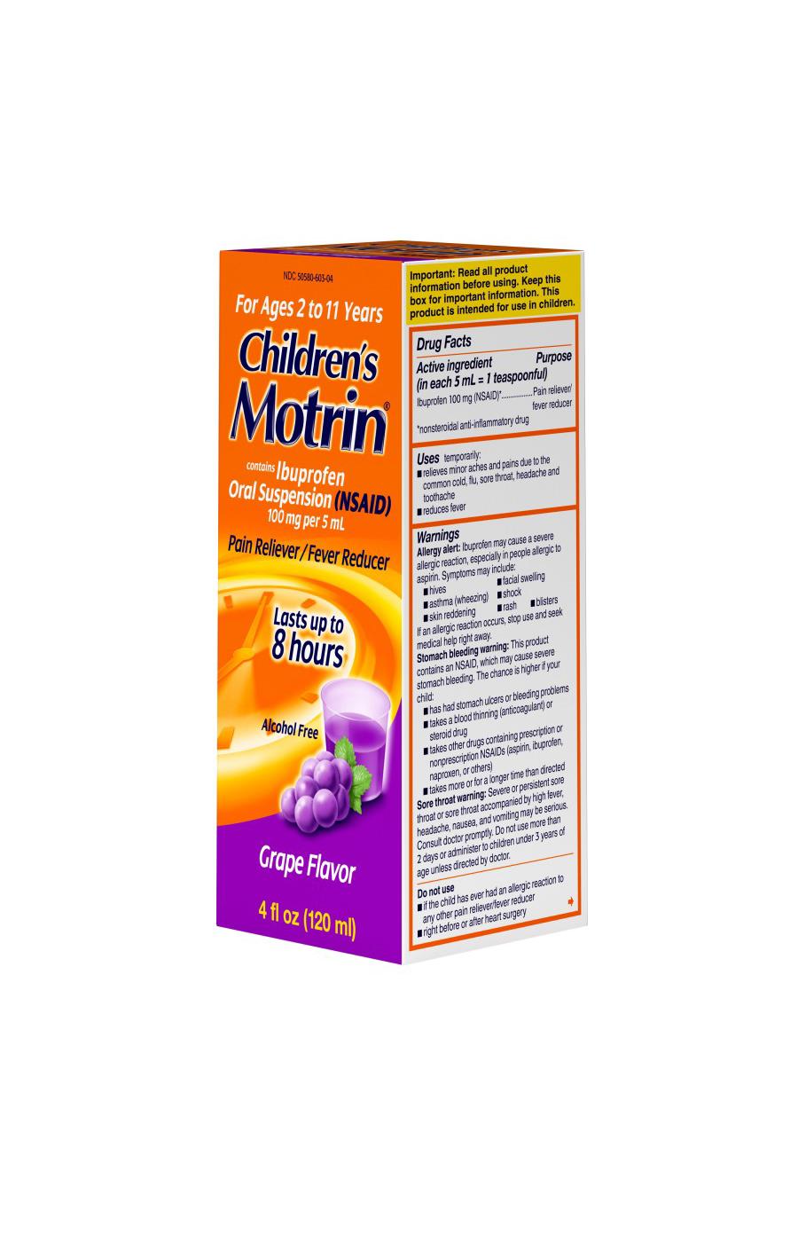 Children's Motrin Oral Suspension Pain Reliever Grape - 100 mg; image 3 of 7