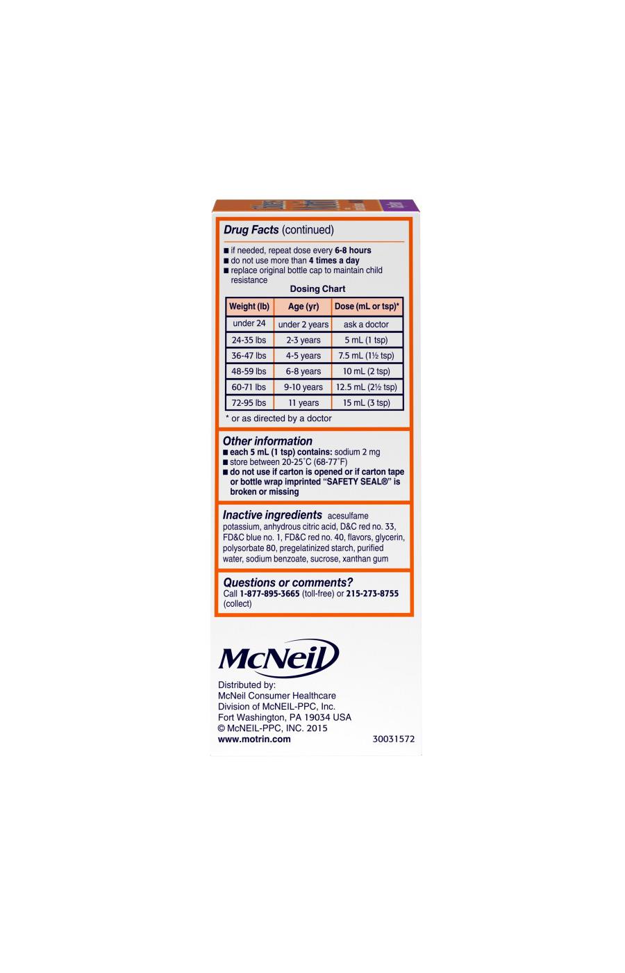 Children's Motrin Oral Suspension Pain Reliever Grape - 100 mg; image 5 of 7