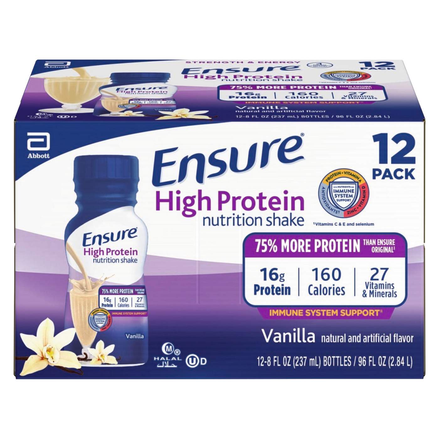 Ensure Ensure High Protein Nutritional Shake, 16g Protein, Meal Replacement Shake, Vanilla, 8 fl oz, 12 Ct; image 2 of 2