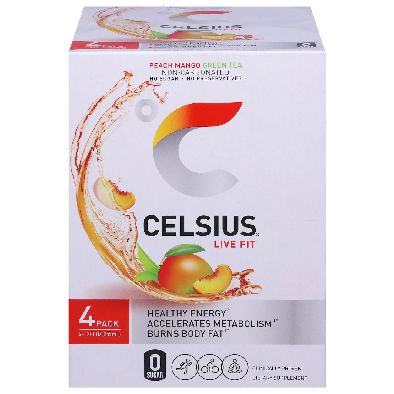 Celsius Zero Sugar Sparkling Energy Drinks Peach Mango Green Tea