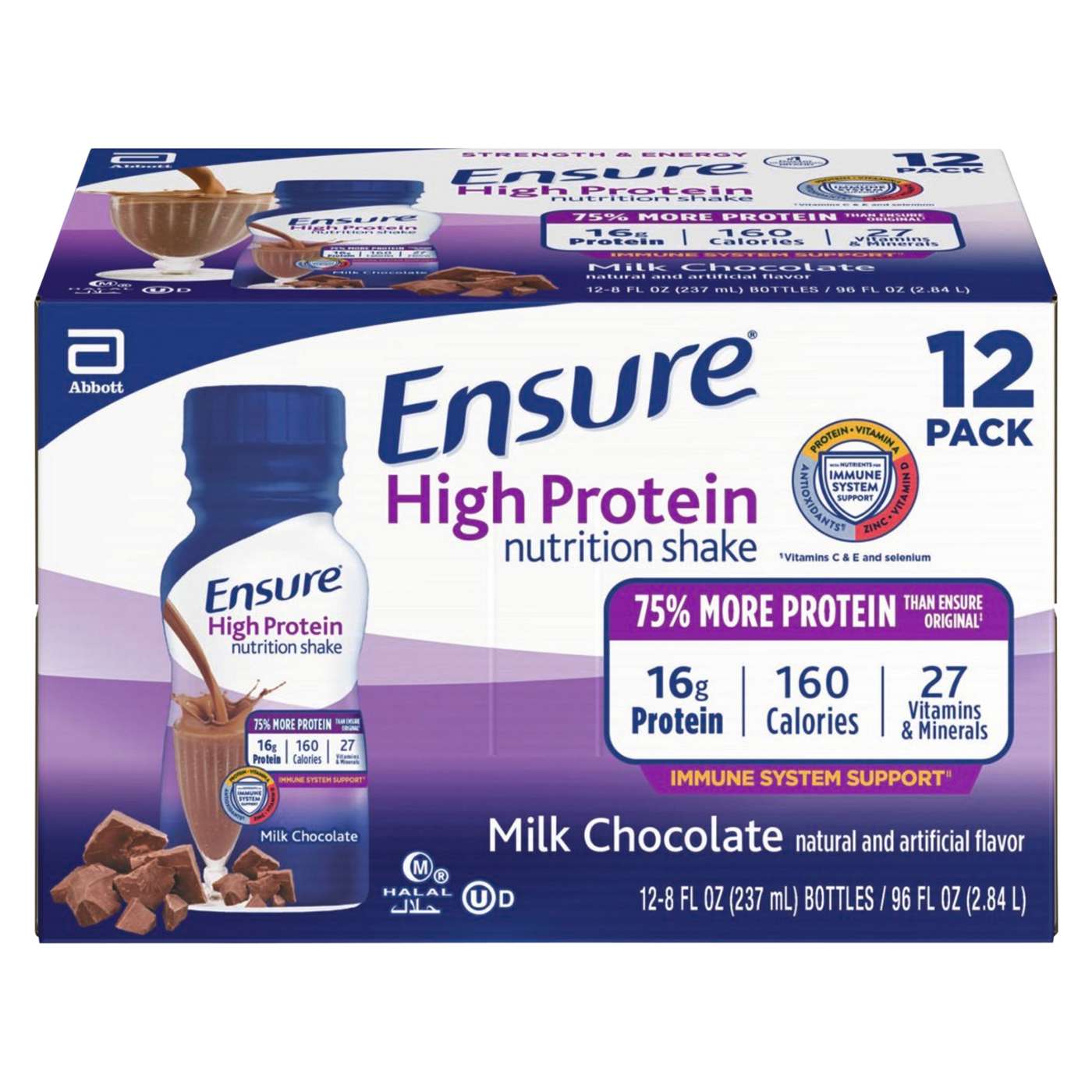 Ensure Ensure High Protein Nutritional Shake, 16g Protein, Meal Replacement Shake, Milk Chocolate, 8 fl oz, 12 Ct; image 2 of 2