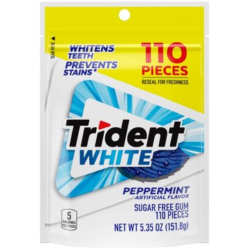 Trident White Peppermint Sugar Free Chewing Gum, 110 pc