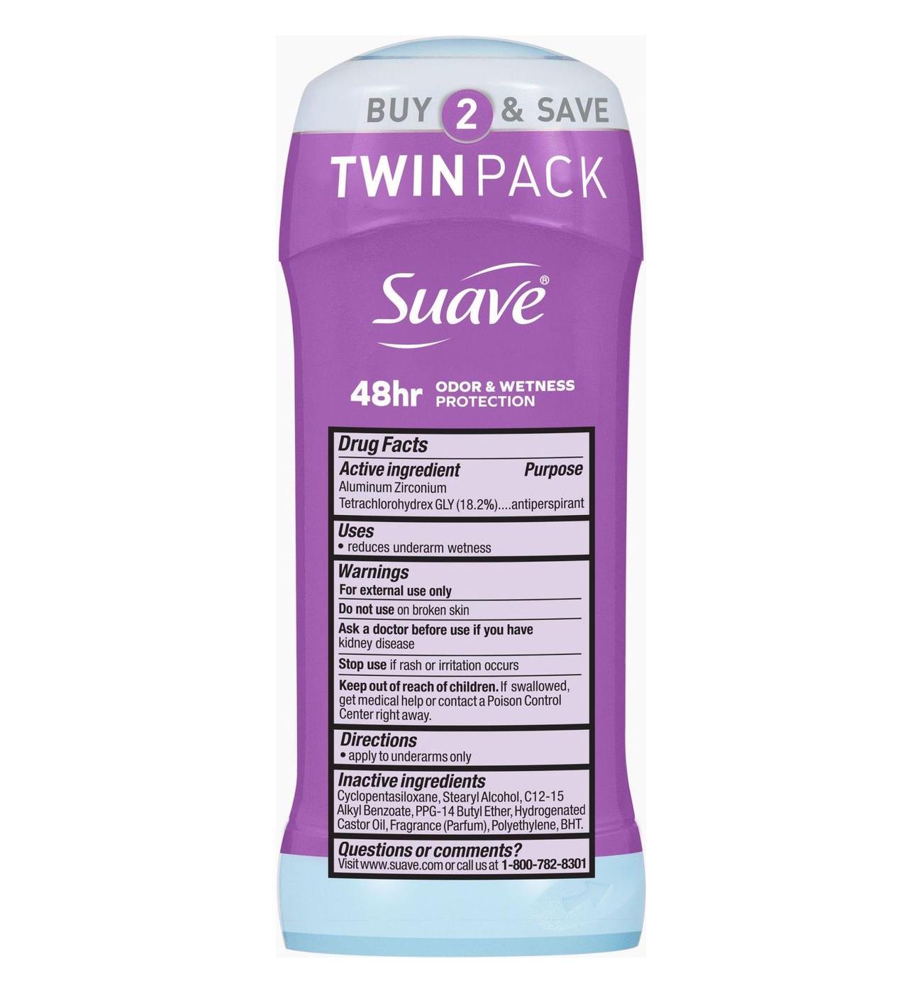 Suave  Antiperspirant Deodorant For Women, Invisible 48hr Protection - Sweet Pea & Violet, 2 pk; image 3 of 8