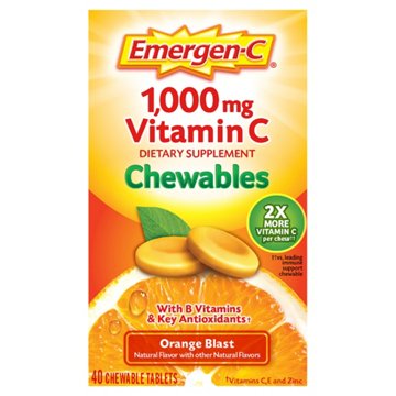 Emergen-C Chewable Vitamin C 1000mg, With B Vitamins and Antioxidants Tablet (Orange Blast Flavor), Dietary Supplement