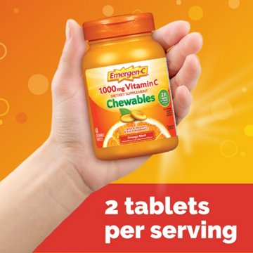 Emergen-C Chewable Vitamin C 1000mg, With B Vitamins and Antioxidants Tablet (Orange Blast Flavor), Dietary Supplement