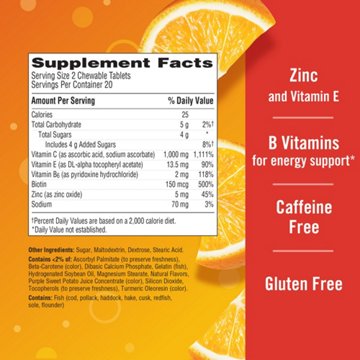 Emergen-C Chewable Vitamin C 1000mg, With B Vitamins and Antioxidants Tablet (Orange Blast Flavor), Dietary Supplement