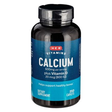 H-E-B Vitamins 600mg Calcium plus 20 mcg D Caplets - Texas-Size Pack, 250 ct