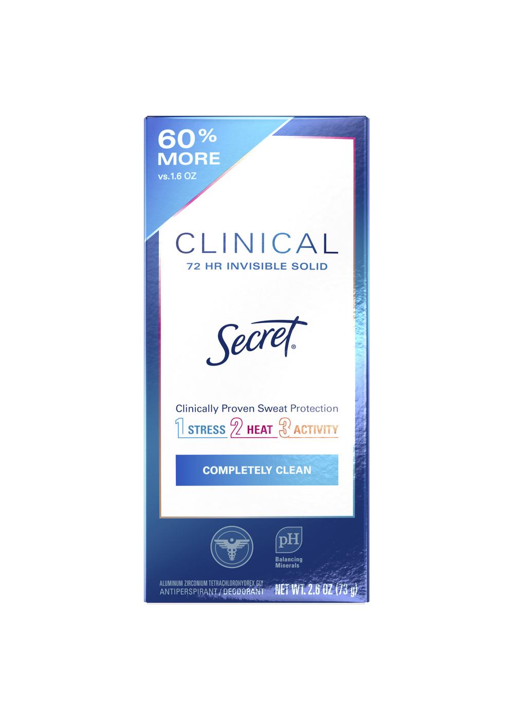 Secret Clinical Strength Invisible Solid Antiperspirant And Deodorant - Completely Clean; image 1 of 8