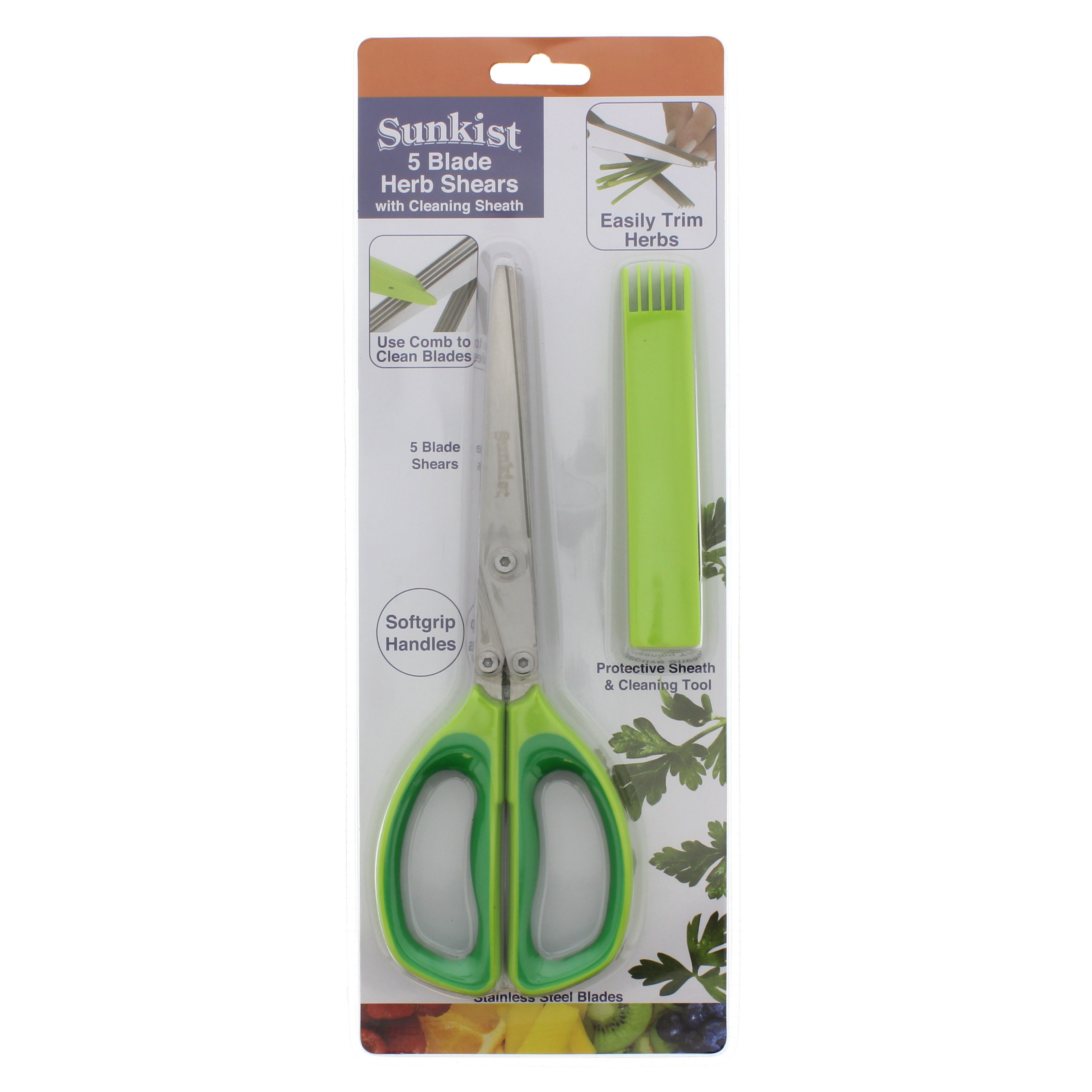 Sunkist 5 Blade Herb Shears With Sheath and Blade Cleaner - Shop Kitchen  Shears at H-E-B