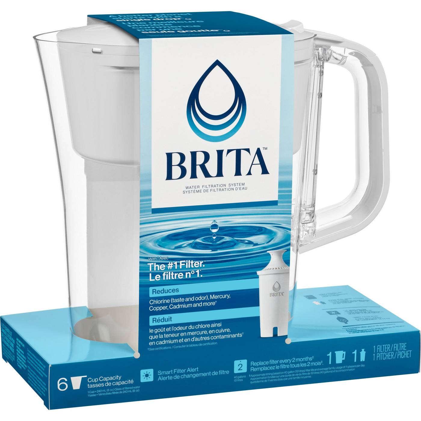 Brita Small 6 Cup Denali Water Filter Pitcher with 1 Brita Standard Filter, White; image 13 of 15