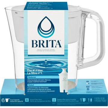 Brita Small 6 Cup Denali Water Filter Pitcher with 1 Brita Standard Filter, White, 6 cup