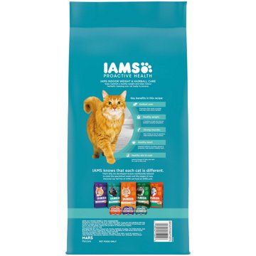 IAMS Proactive Health Adult Indoor Weight Control & Hairball Care Dry Cat Food - Chicken & Turkey Cat Kibble, 7 lb