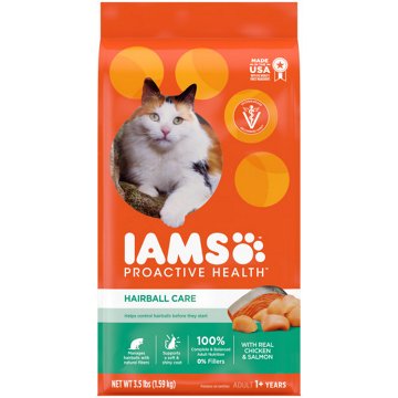 IAMS Proactive Health Adult Hairball Care Dry Cat Food - Chicken and Salmon Cat Kibble