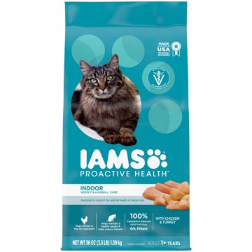 IAMS Proactive Health Adult Indoor Weight Control & Hairball Care Dry Cat Food - Chicken & Turkey Cat Kibble