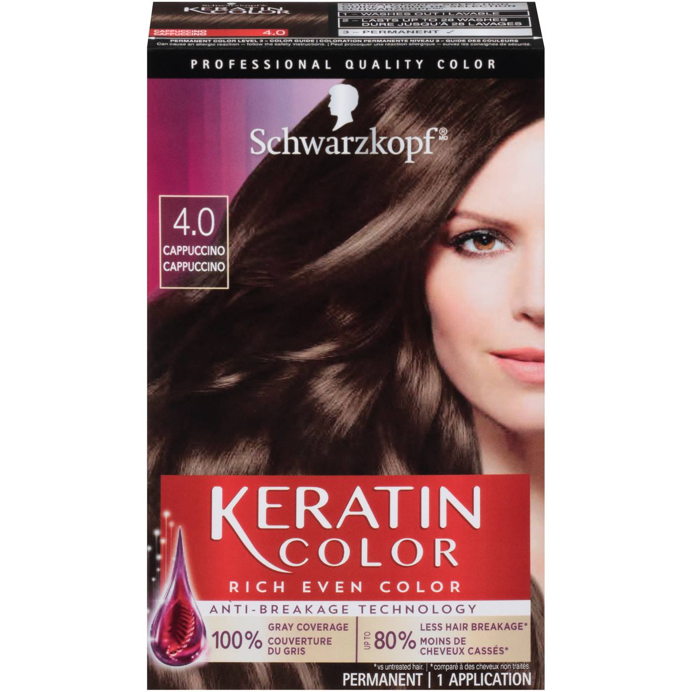 Schwarzkopf Keratin Color Permanent Hair Color Cream, 4.0 Cappuccino; image 1 of 6