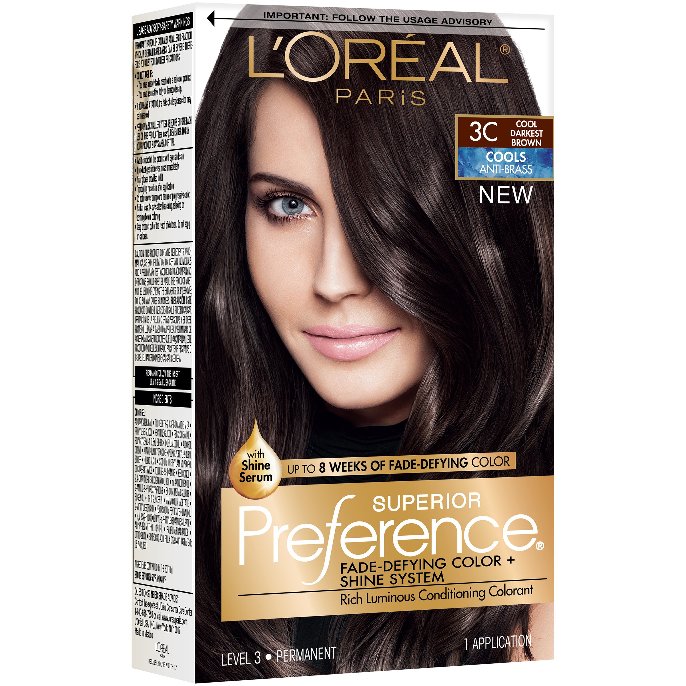 L'Oréal Paris Superior Preference Permanent Hair Color, 3C Cool Darkest  Brown - Shop Hair Care at H-E-B