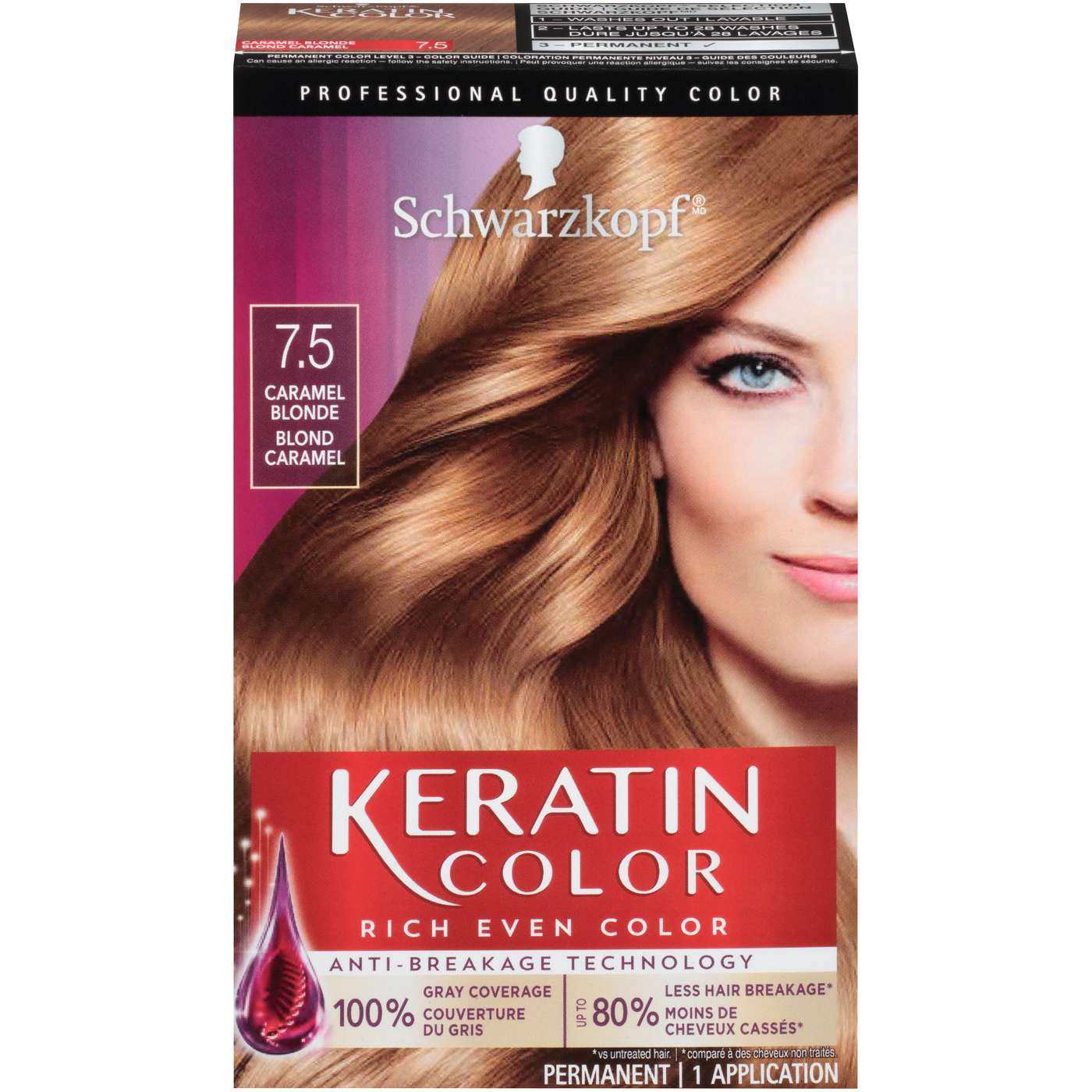 Schwarzkopf Keratin Color Permanent Hair Color Cream, 7.5 Caramel Blonde; image 1 of 5