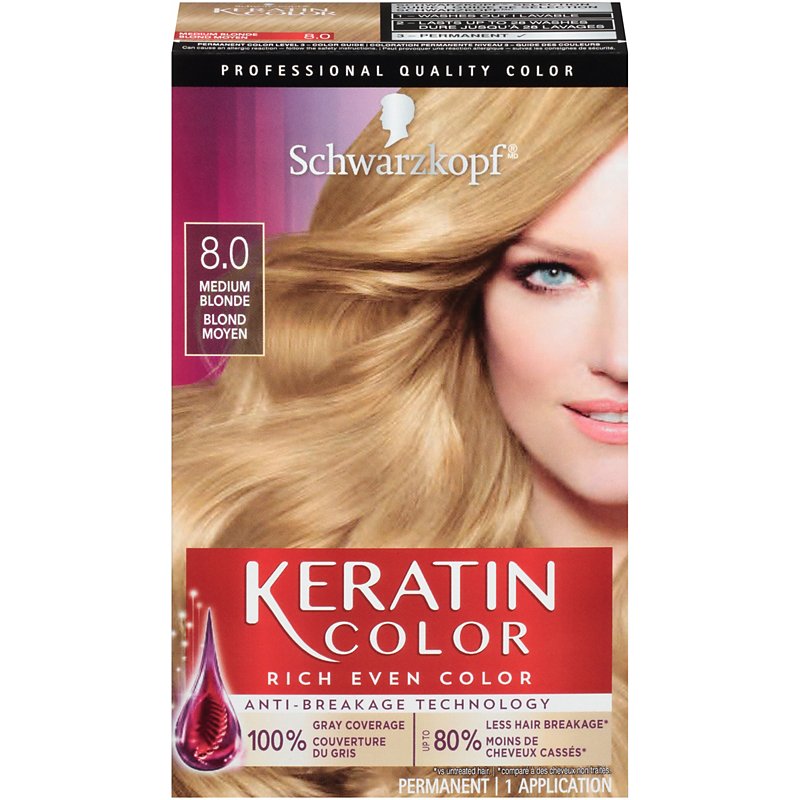 overal Tegen kroeg Schwarzkopf Keratin Color Permanent Hair Color Cream, 8.0 Medium Blonde -  Shop Hair Care at H-E-B