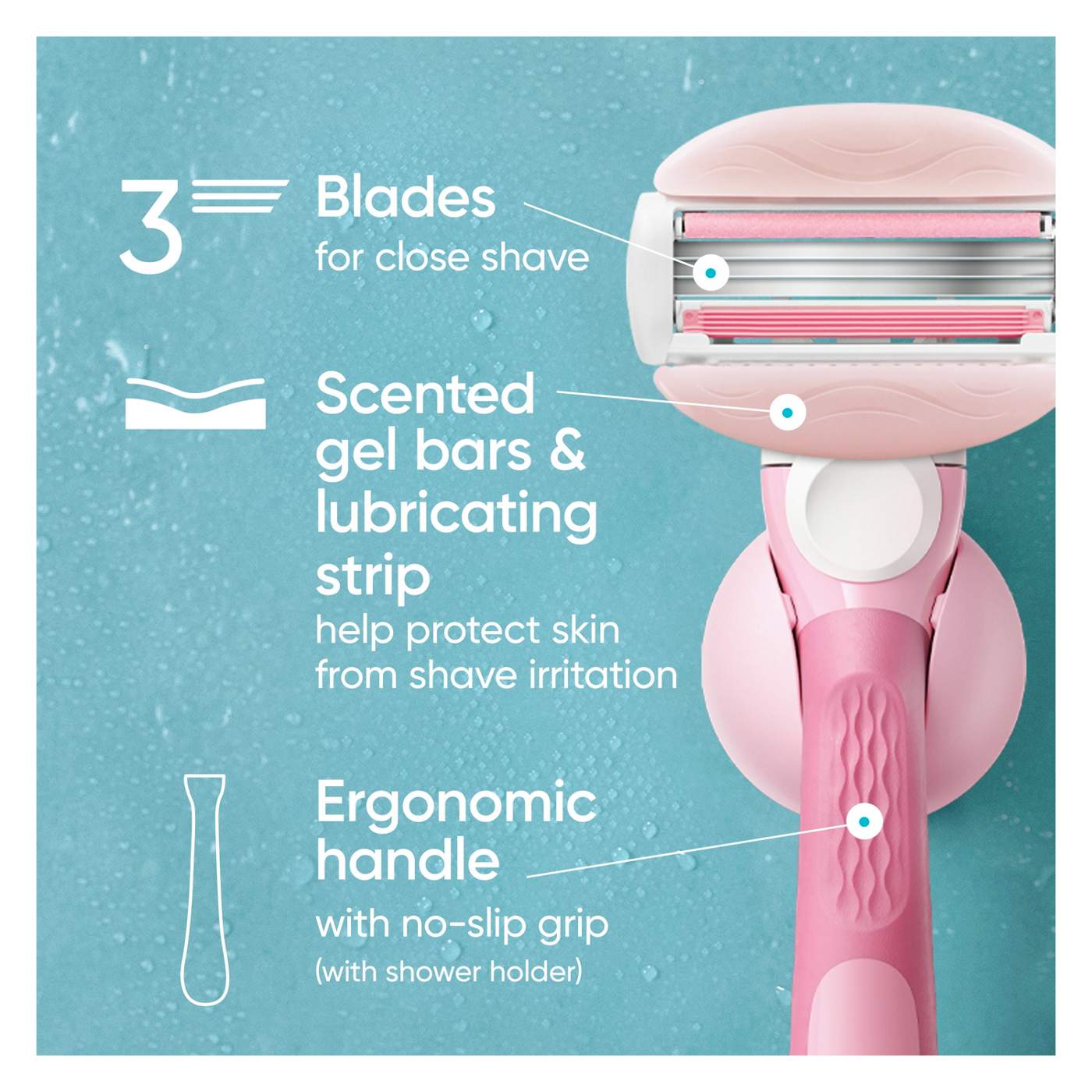 Gillette Venus ComfortGlide White Tea Women's Razor Handle + 2 Blade Refills; image 9 of 10