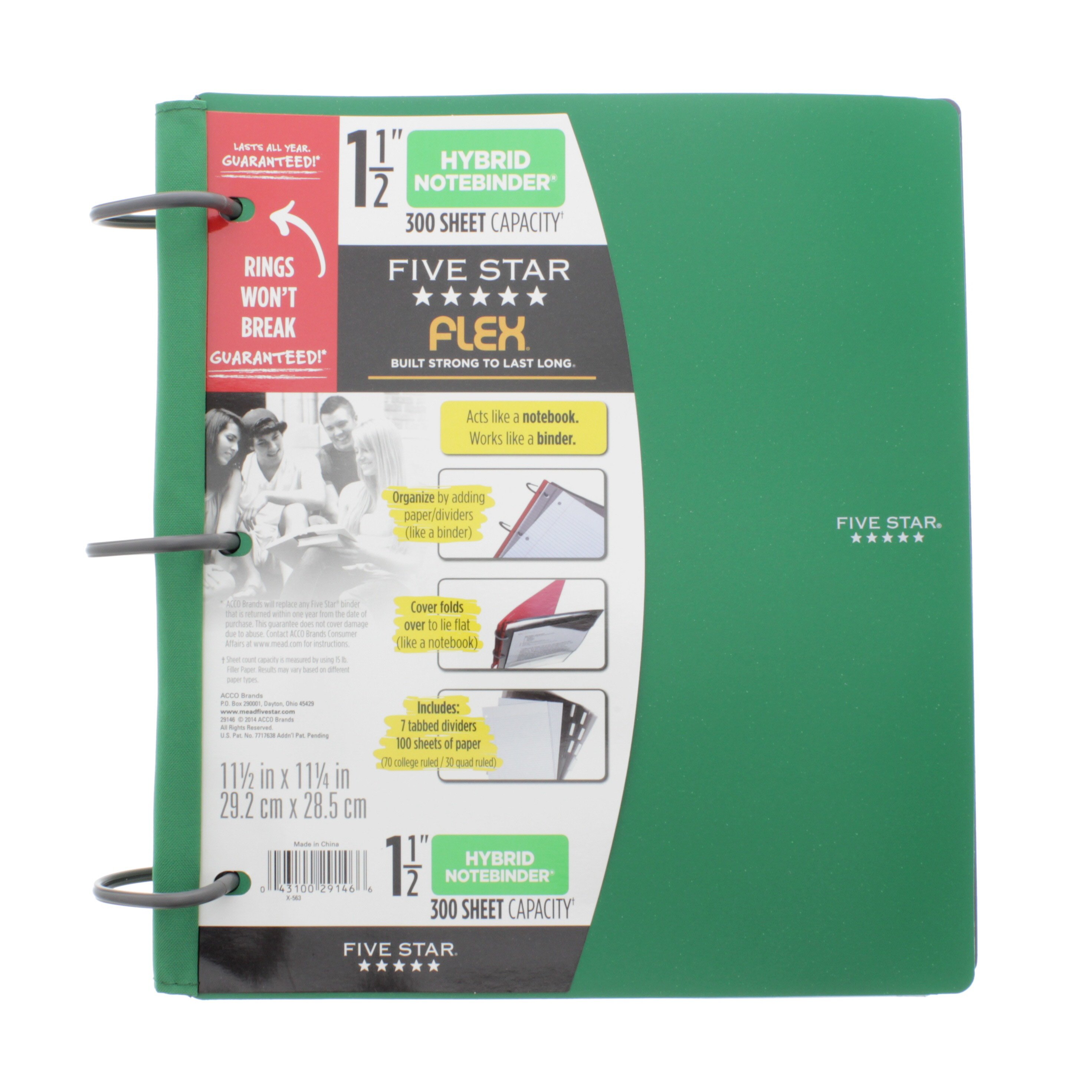 Notebook and Binder All-in-One 1-1/2 Inch Binder Flex Hybrid NoteBinder Green 