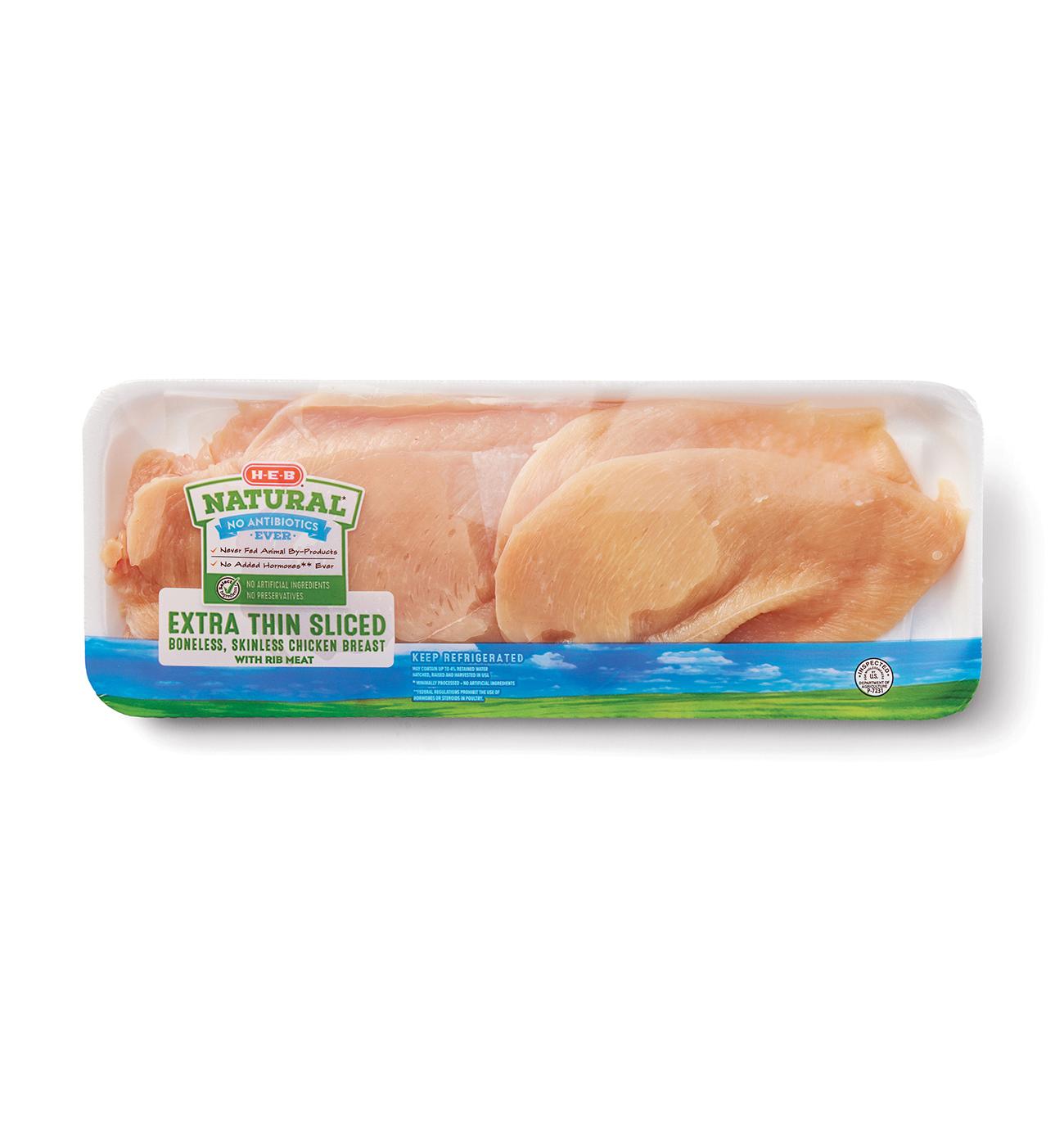 H-E-B Natural Boneless Extra Thin-Sliced Chicken Breast; image 1 of 4