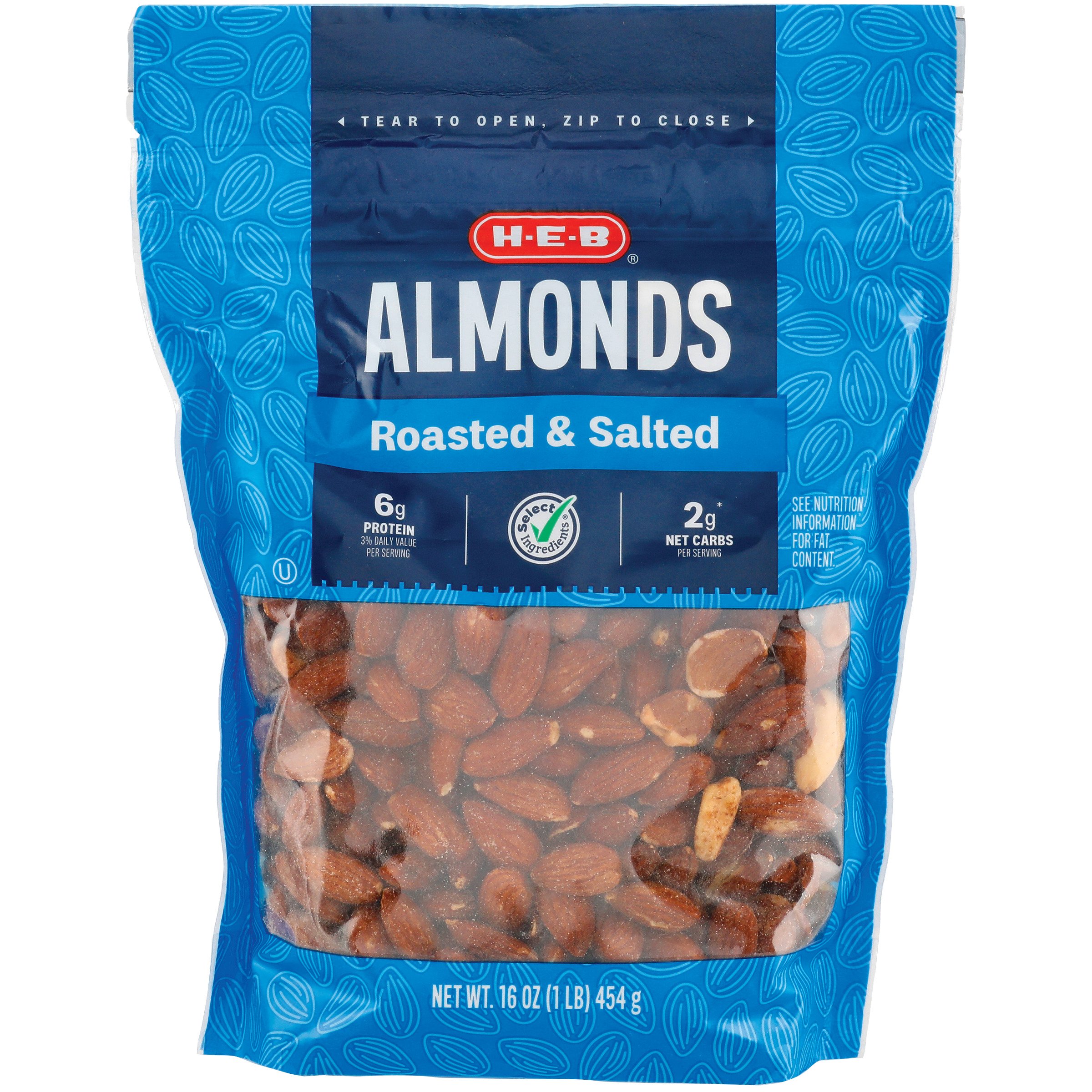 H-E-B Select Ingredients Roasted & Salted Almonds - Shop Nuts & Seeds ...