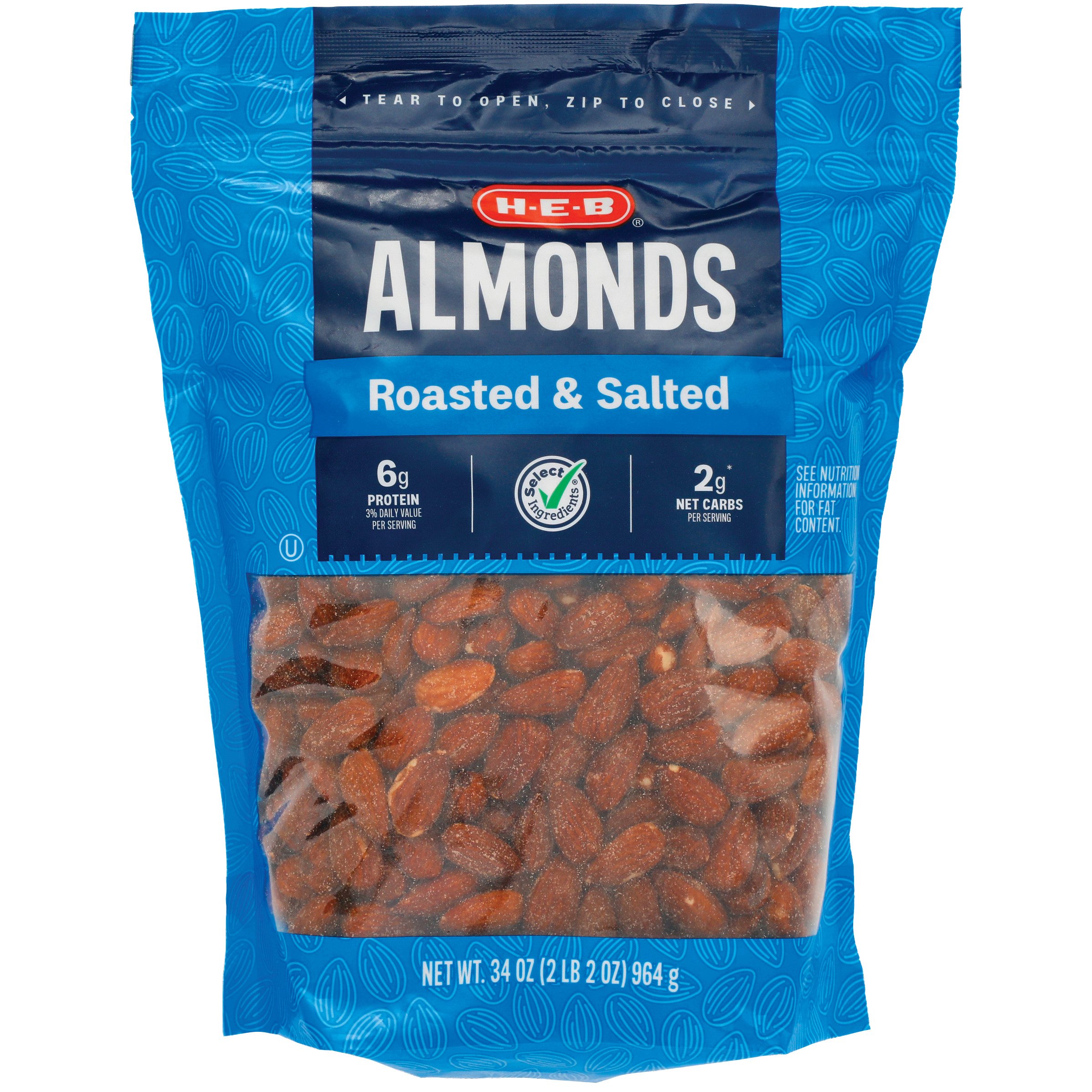 H-E-B Select Ingredients Roasted & Salted Almonds - Shop Nuts & Seeds ...