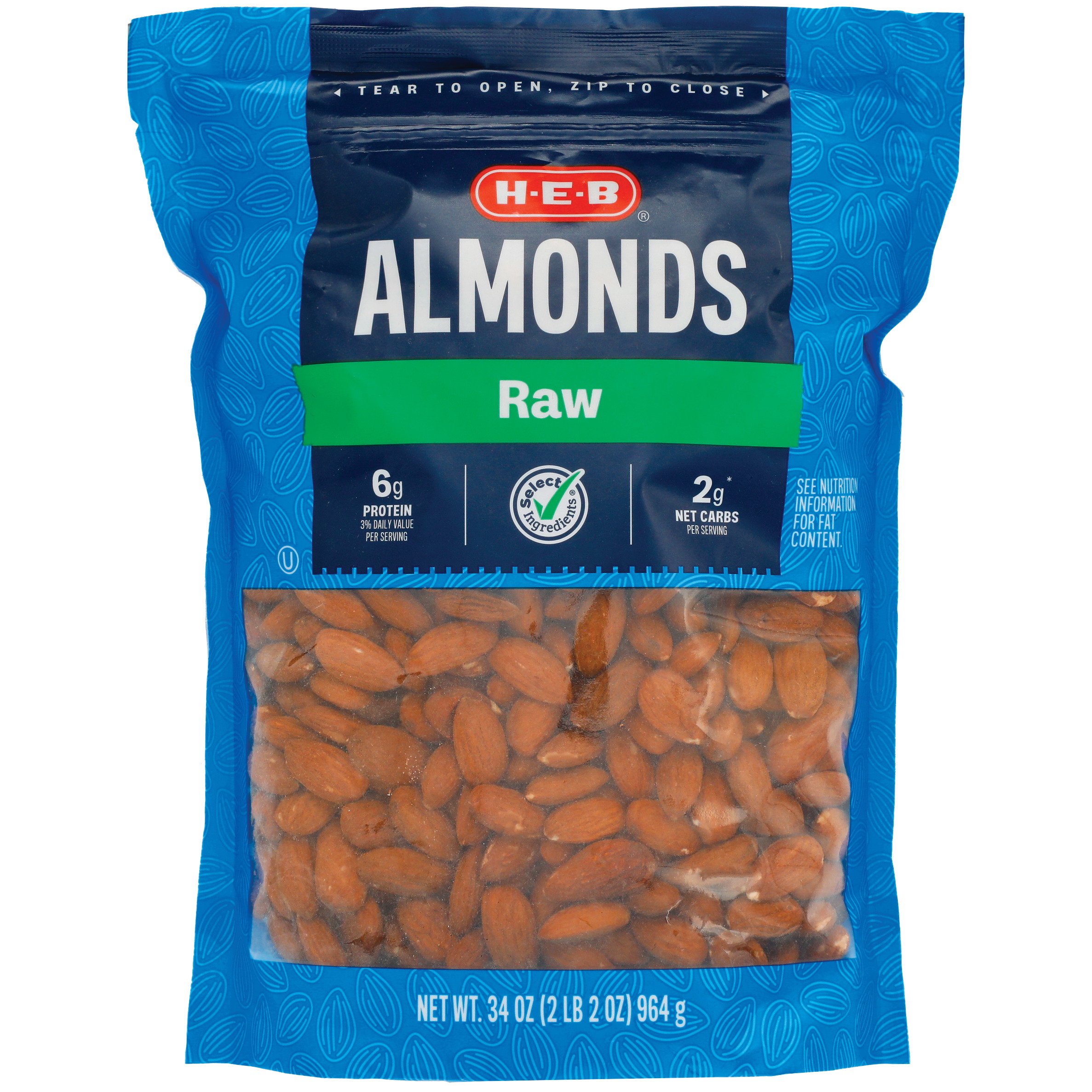 H E B Select Ingredients Whole Natural Raw Almonds Shop Nuts Seeds At H E B