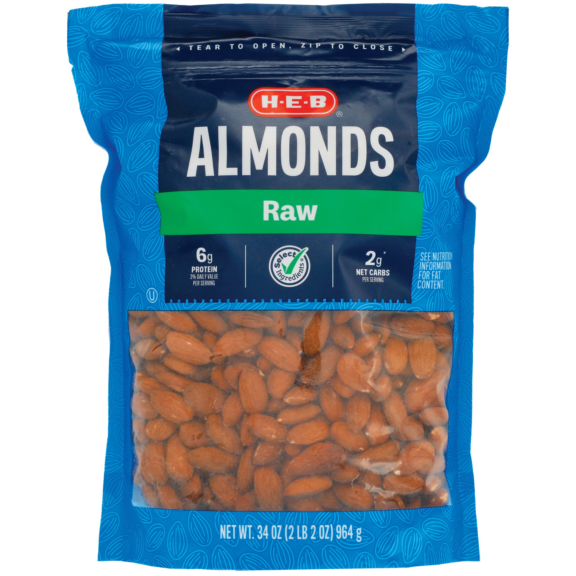 H-E-B Select Ingredients Whole Natural Raw Almonds - Shop Nuts & Seeds ...