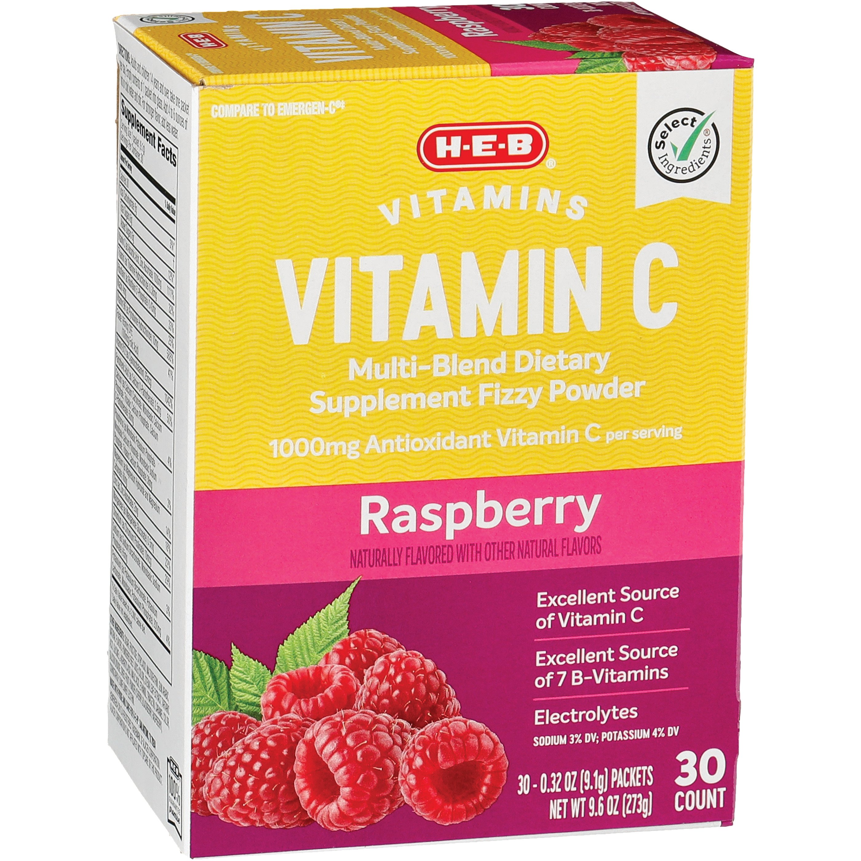 H-E-B 1000 mg Vitamin C Raspberry Fizzy Powder Drink Mix - Shop ...