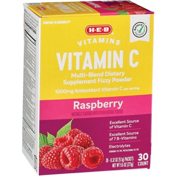 H-E-B Vitamins C 1,000 mg Fizzy Powder Drink Mix - Raspberry, 30 ct