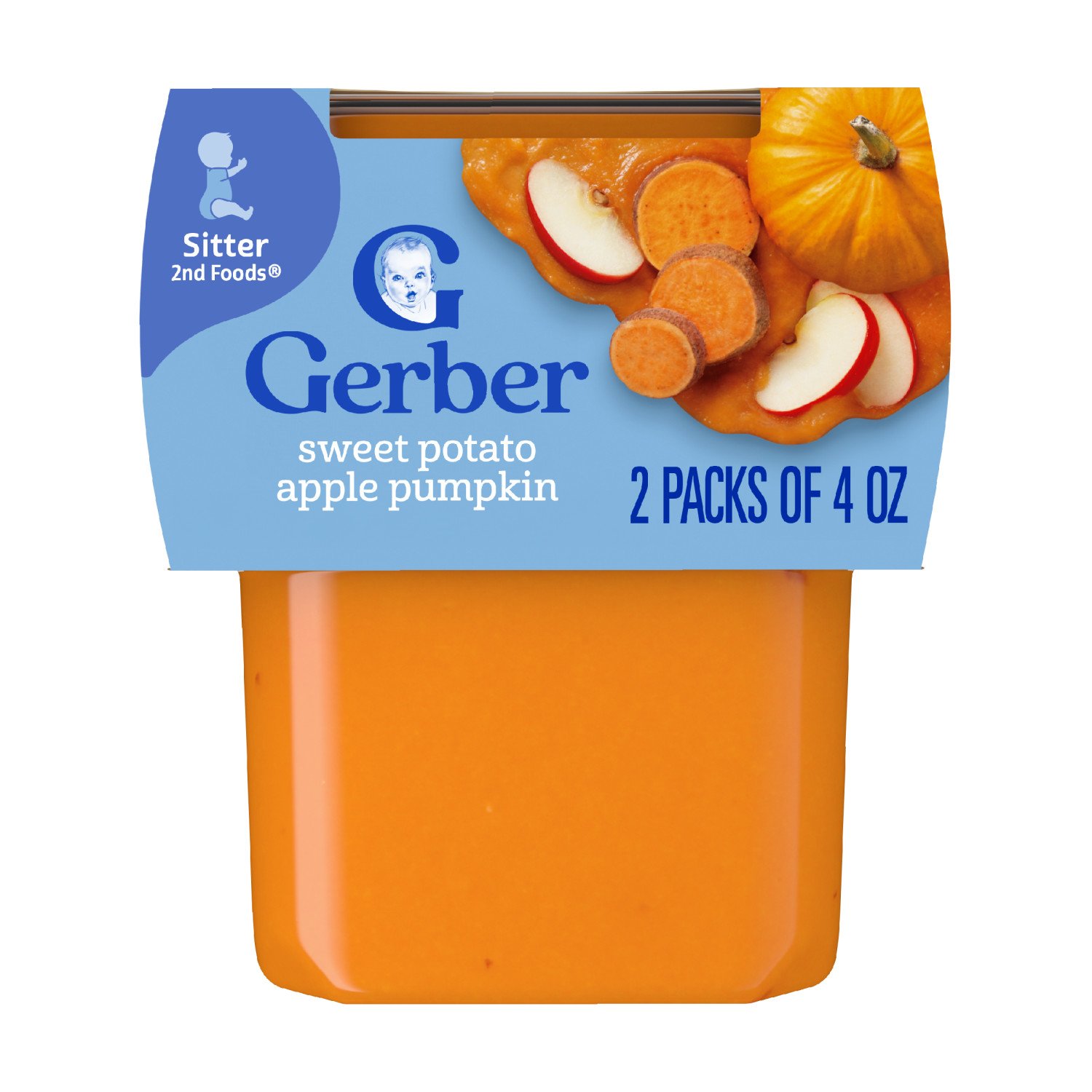 Gerber Stage 2 Baby Food  - Sweet Potato Apple Pumpkin Puree, 4 oz Tubs, 2 pk