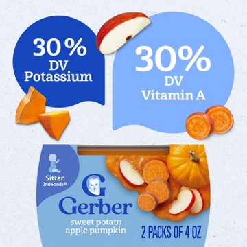 Gerber Stage 2 Baby Food  - Sweet Potato Apple Pumpkin Puree, 4 oz Tubs