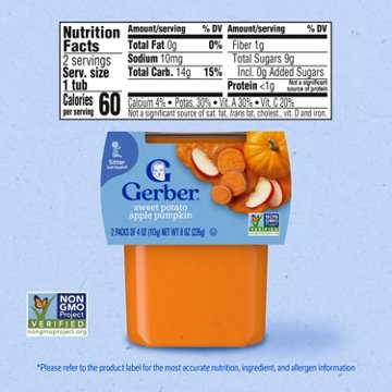 Gerber Stage 2 Baby Food  - Sweet Potato Apple Pumpkin Puree, 4 oz Tubs