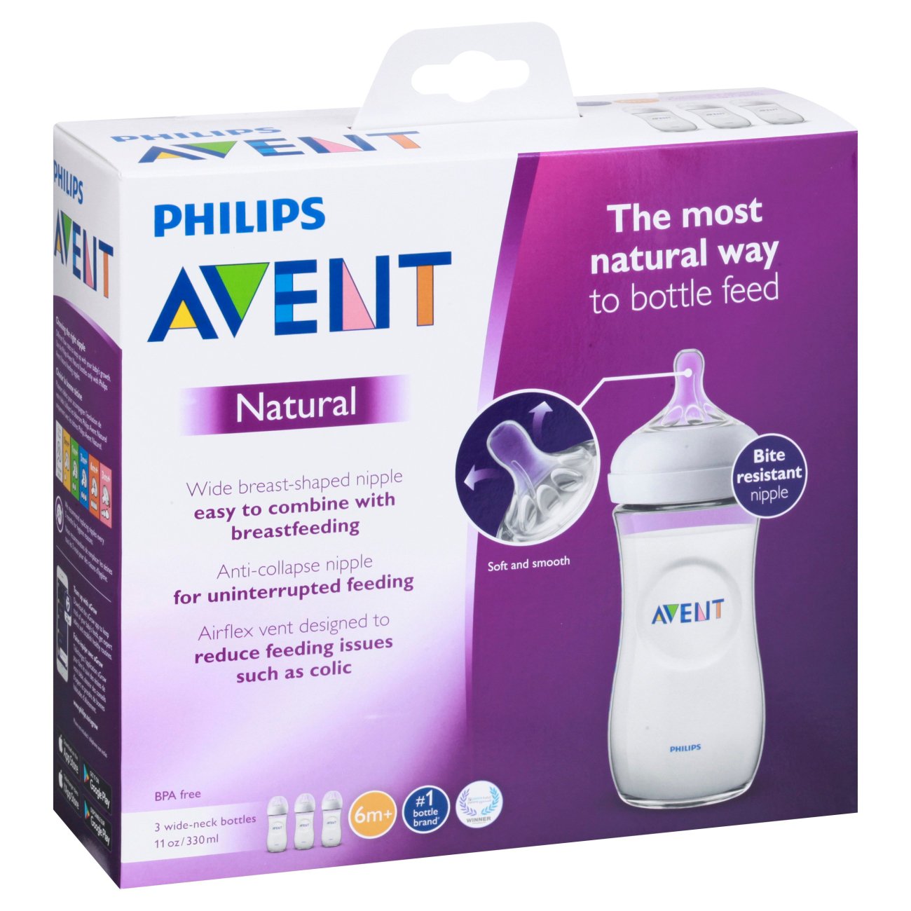 Philips Avent Natural Baby Bottle with Natural Response Nipple, Clear,  11oz, 2pk 