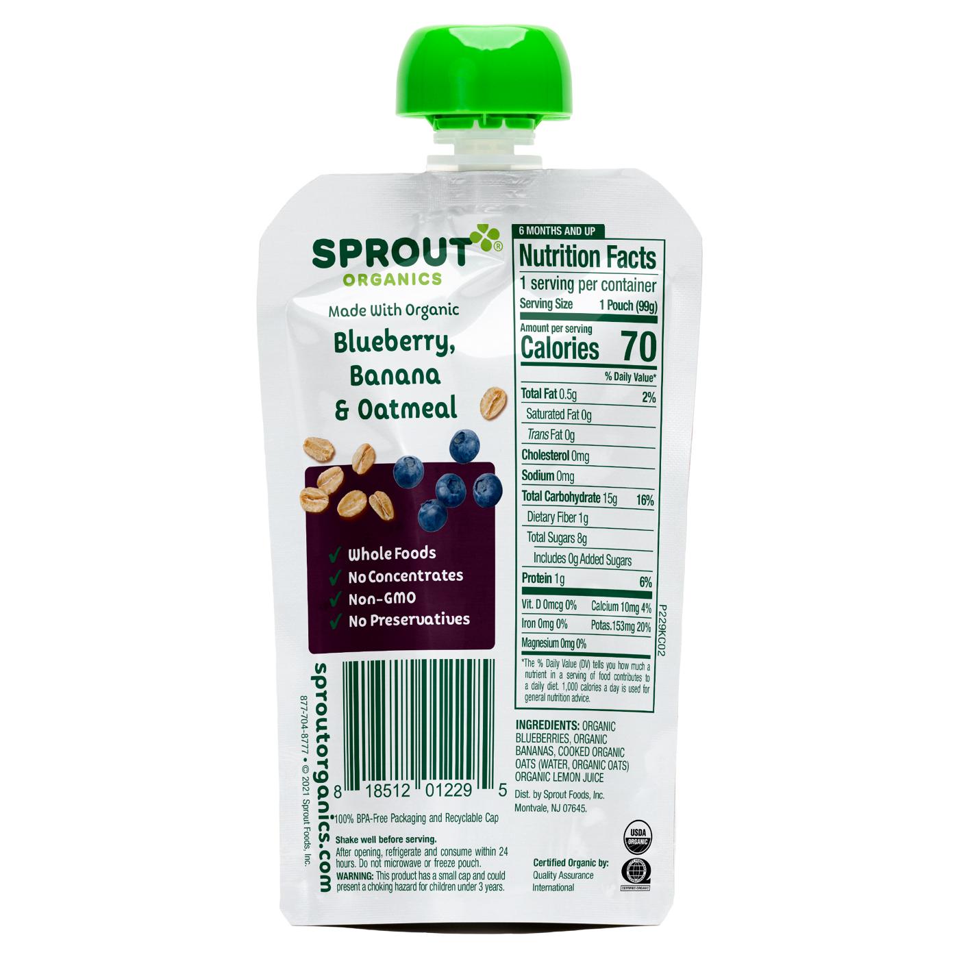 Sprout Organics Pouch - Blueberry Banana & Oatmeal; image 2 of 2