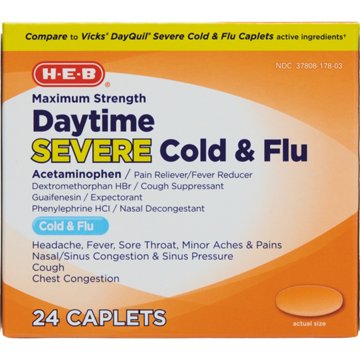 H-E-B Daytime Severe Cold & Flu Caplets, 24 ct