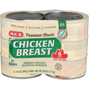 H-E-B Premium Chunk Chicken Breast in Water, 6 ct
