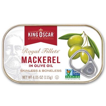King Oscar Wild Caught Skinless & Boneless Royal Fillets Mackerel in Olive Oil, 4.05 oz