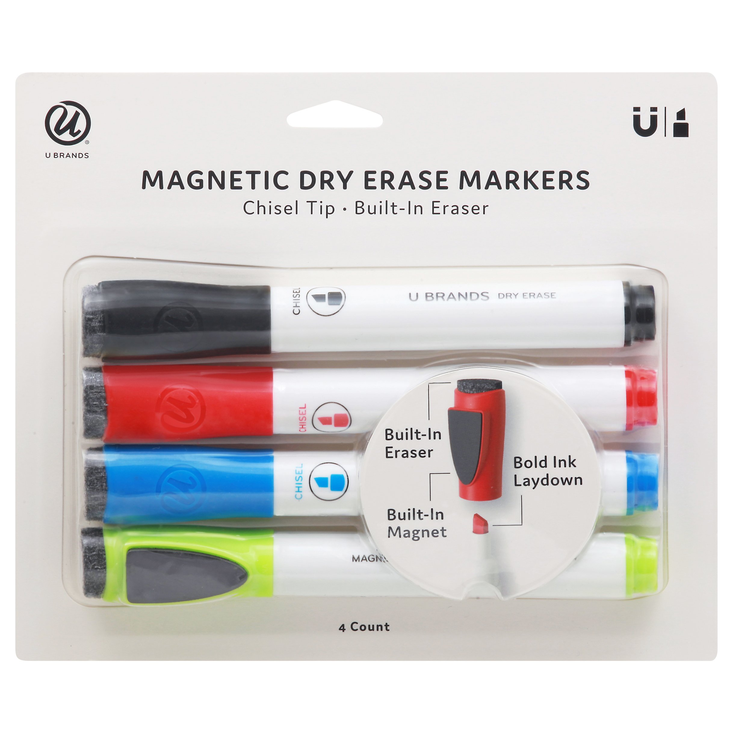 U Brands Chisel Tip Dry Erase Markers with BuiltIn Erasers