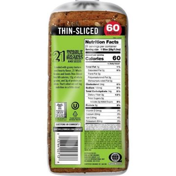 Dave's Killer Bread Thin Sliced 21 Whole Grain and Seeds Organic Sliced Bread, 20.5 oz